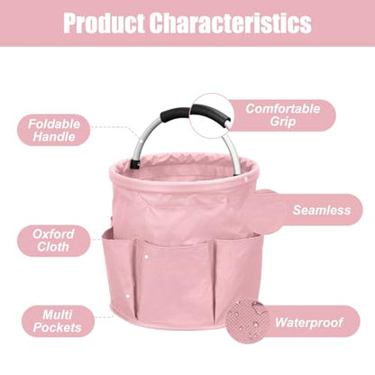 17L Cleaning Caddy with Handle, Foldable Cleaning Supply Caddy with 6 Pockets Cleaning Caddy Bag for Outdoor Camping Garden Harvest Basket Bathroom Storage (Pink) - color: Pink