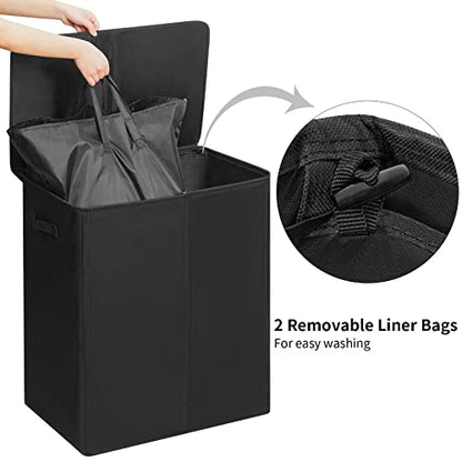 WOWLIVE 154L Double Laundry Hamper 2 Section with Lid and Removable Bags - color: Black, size: 154l (24.8x 14.2 X 26.8 Inches)
