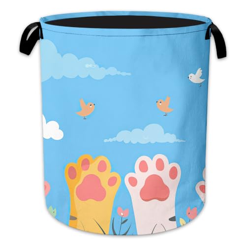 Cat Paw Laundry Basket Oxford Cloth Blue Sky Laundry Hamper With Handle Foldable Portable Clothes Storage Basket Storage Bag For Laundry Room/Bathroom/Bedroom/Dormitory 20.8"x16" - color: Cat Paw
