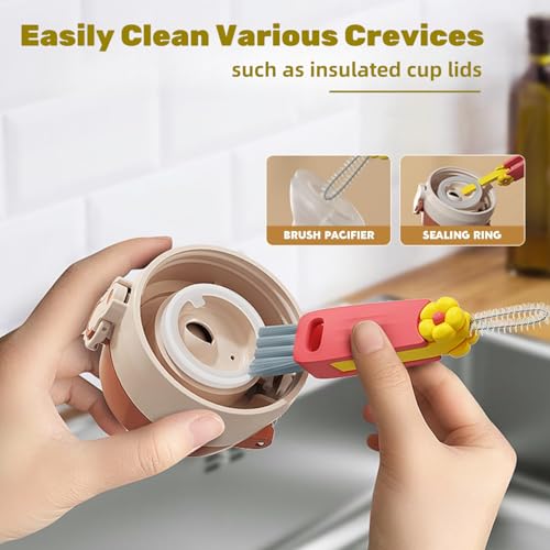 3 in 1 Bottle Cleaning Brush Set, Multifunction Silicone Cup Lid Gap Cleaner, Home Kitchen Crevice Cleaning Tools, Cute Colorful Rabbit，3 Pcs - color: 3 Pcs Colorful Rabbit
