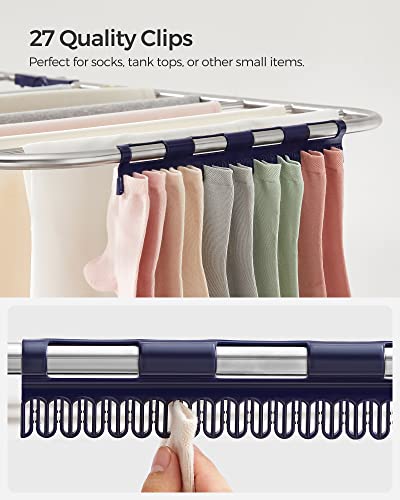 SONGMICS Clothes Drying Rack, Foldable 2-Level Stee Laundry Drying Rack - color: Silver + Blue, size: 2 Tiers（22"d x 61.8"w x 64.3''h )