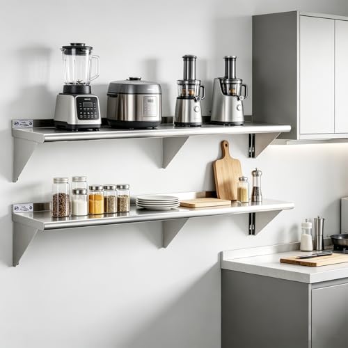 Hally Stainless Steel Shelf 2 Pack Wall Mounted Metal Shelves 12"x72" NSF - size: 12"x72"