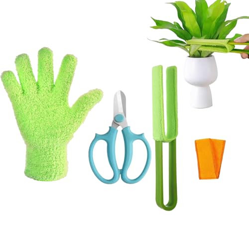 Leaf Cleaning Tongs |Microfiber Gloves for Plant Dusting Gentle Leaf Shine Comes with 2 Removable Sleeves and and 1 Garden Shear