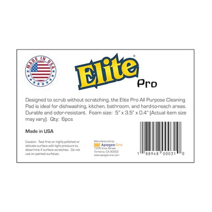 Elite PRO All Purpose Cleaning Pad, 6 Pack, Non Scratch, Dish Sponge, Scrubber, Made in USA. Large Thin Sponge for Kitchen and Household Use. Flexible to Clean Corners and Tight Spaces. - size: 6-Pack