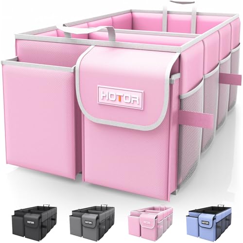 HOTOR Trunk Organizer - Foldable Car Organizer for SUVs & Sedans Storage - color: Pink, size: Large-(2 Compartments)