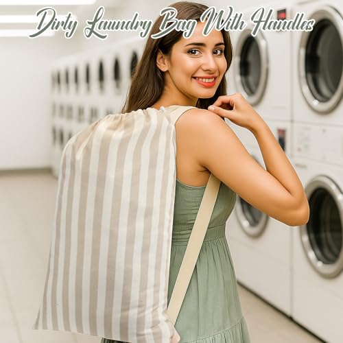 Satinior 2 Pcs Stripe Laundry Bag Backpack for Dorm Travel 29" x 18" Canvas - style: Stripe