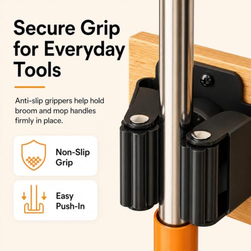 Large Broom Holder and Mop Organizer Wall Mount with Shelf - size: Large