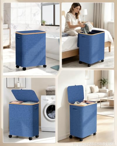 Double Laundry Basket with Wheels and Lid, 150L Clothes Hampers for Laundry - color: Blue, size: 150L