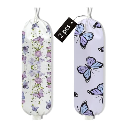 2Pcs Purple Butterfly Plastic Bag Holder, Wall Mount Grocery Bag Holder - color: multicolour 1329