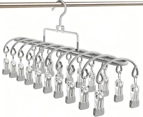 20 Clips Space-Saving Multi-Pants Hangers, 360° Rotating Hangers (Grey) - color: Gray