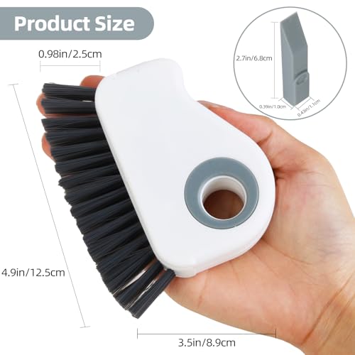 2 in 1 Groove Cleaning Brush, Grout Cleaner Tool & Multifunction Window Track Cleaner (with Hidden Scraper or Mini Dustpan) – for Glass Door Tracks, Window Sills, Sliding Doors (Gray) - color: Gray