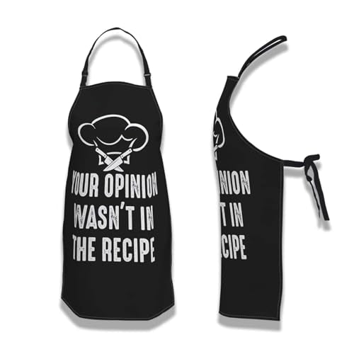 BBQ Aprons for Women Your Opinion Wasn’t in the Recipe Funny Chef Apron for Men for Kitchen Cooking Restaurant Painting Crafting Gardening 27” (W) x 31” (H), Waterproof Apron - color: Funny Chef Proverb