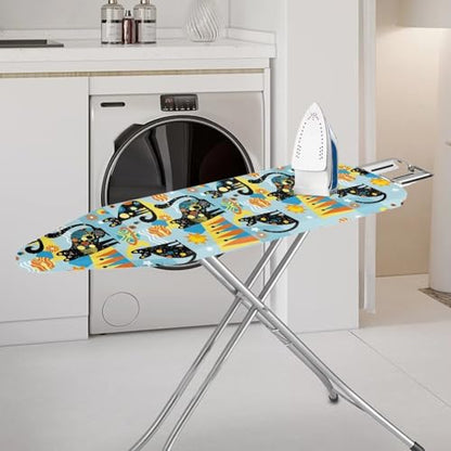 Black Cat Ironing Board Covers with Elastic Edge Non Stick Scorch Padded Ironing Board Covers Stain Resistant Hook and Loop Design Easy to Install - color: Black Cat