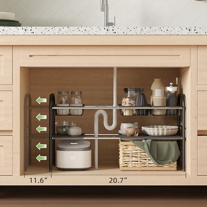 Under Sink Organizers and Storage,Expandable under cabinet organizer Shelf - size: 4 Panels and 4 Baskets