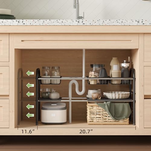 Under Sink Organizers and Storage,Expandable under cabinet organizer Shelf - size: 4 Panels and 4 Baskets