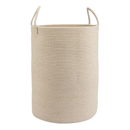 Woven Cotton Rope Laundry Basket Hamper, 16" x 22" Large Oatmeal - color: oatmeal, size: Large