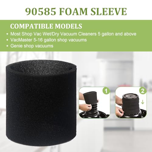 90585 Foam Sleeve Filter Replacement Compatible with Shop-Vac, Vacmaster & Genie Shop Vacuum Cleaner, VF2001 Foam Replacements Filters for Wet Dry Vacuum Cleaner (3 Pack) - style: 3PCS 90585