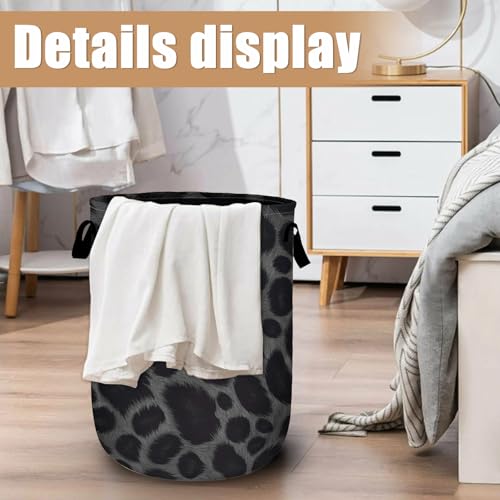 Grey Black Leopard Print Laundry Basket, Foldable Animal Leopard Laundry Hamper Tote Bag Dirty Clothes Storage Bucket Organizer for Bathroom/Laundry/Bedroom 15.7"x19.6" - color: Grey Black Leopard Print