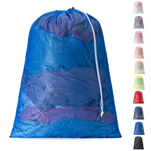 1 Pack Mesh Travel Laundry Bag 28" x 40"Extra Large Dirty Clothes Organizer - color: Blue, size: 28"x40"