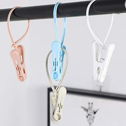 24Pcs Clothes Pins with Plastic Rope, Clothesline Drying Clothing Clips - color: Blue,white-24pack