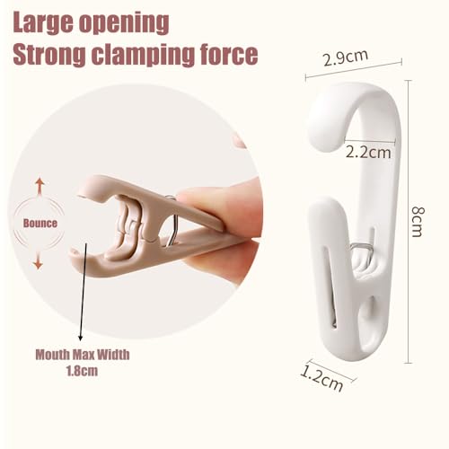 10Pcs Laundry Hooks with Clips Hanger Closet Organizer Clamps Hanging Socks Boot Bras Towels Shower Pegs for Bathroom Wardrobe Kitchen Office Holders Clothes Pins Heavy Duty Outdoor, Brown - color: Light Brown