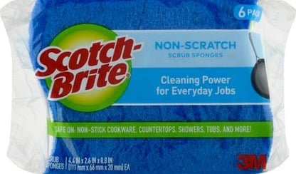 Scotch-Brite Zero Scratch Scrub Sponge, 6 Kitchen Sponges for Cleaning Around the Home, Bathroom & More, Scratch-Free Dish Scrubber, Multi-Surface Safe, Best for Nonstick Pots and Pans, (Pack of 2) - size: 6 Scrub Sponges (Pack of 2)