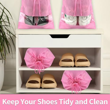 12 Pack Shoe Bags for Travel, Large Travel Shoe Bag for Packing with Window - color: Pink