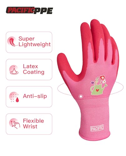 PACIFIC PPE 3 Pairs Gardening Gloves for women, Latex Coated Garden Gloves, Breathable, Medium Size fits Most, Rose Red - color: Rose Red, size: Medium (Pack of 3)