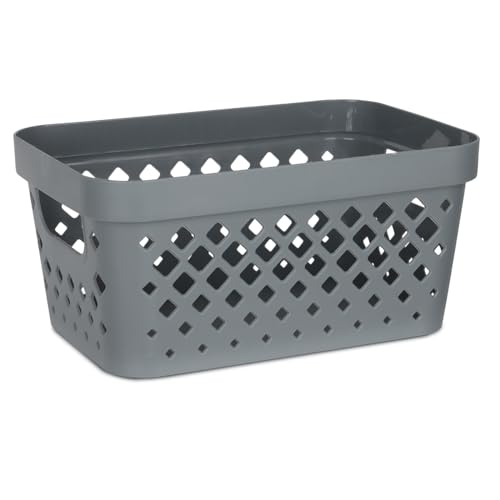 Glad Plastic Baskets for Organizing | Pantry Storage for Under Counter, Linen Closet, and Bathroom | Nesting Shelf Bins with Handles, 1 Gallon, Grey