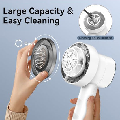 Rechargeable Fabric Shaver, 6-Leaf Blades, LED Display, 3 Speeds - color: White