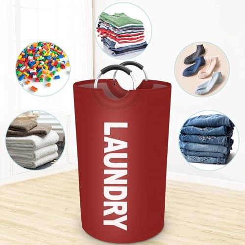 Vivicreate 115L Large Laundry Basket, Tall Collapsible Laundry Hamper with Aluminum Handles, Foldable Freestanding Clothes Storage Bin for Bedroom, Dorm, Bathroom (RED) - color: RED