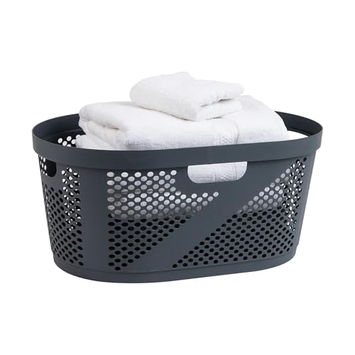 Mind Reader 40L Laundry Basket, Clothes Hamper, Premium Wicker Design, Plastic, Gray - color: Gray, size: Single
