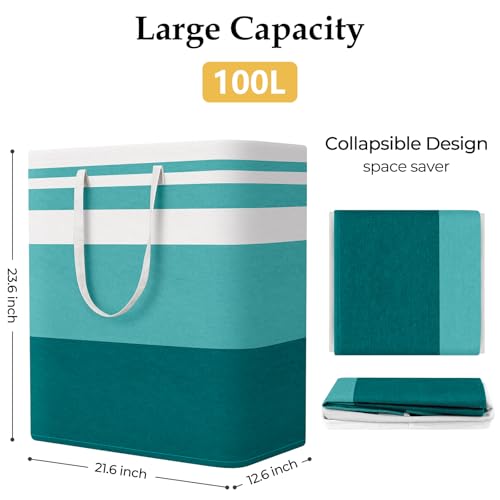StorageRight Laundry Basket Hamper, 100L Collapsible Clothes Storage, Green - color: Green, size: 100L