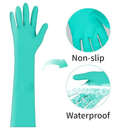 Long Cuff Anti-Slip Green Clean Nitrile Gloves 18inch Reusable - size: Small