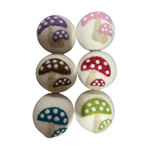 Ezhippie Quality Wool Dryer Balls - 6 XL Mushroom Pack - 1000+ Loads - Pure Organic Wool - Reusable Natural Fabric Softener Perfect with Essential Oils, Reduce Clothing Static and Wrinkles - color: Six Mushroom Balls
