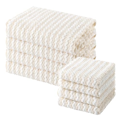 Homaxy 8 Pack Kitchen Towels and Dishcloths Set, Coral Velvet, Beige - color: Beige, size: 10 x 10/10 x 20 - 8 Pack