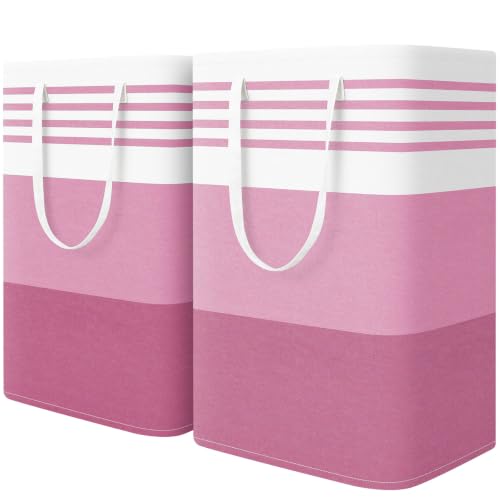 WOWBOX 2 Pack Laundry Baskets, Collapsible Dirty Clothes Laundry Hampers - color: Pink, size: 75L