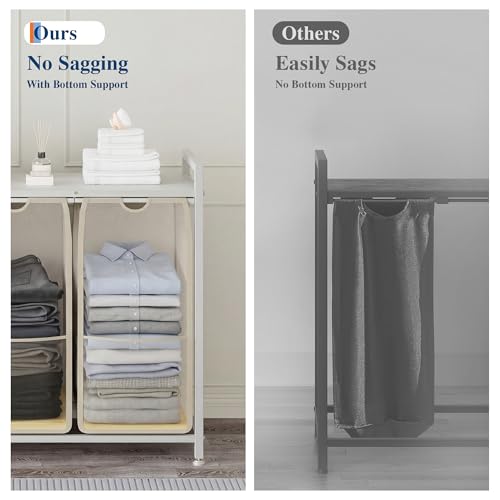 Garvee Laundry Basket Organizer, Laundry Hamper with Shelf & 3 Pull-Out Removable Oxford Fabric Bags, 3 x 12.8 Gal (48.5L), Dirty Clothes Basket Organizer for Laundryroom, Bathroom, Bedroom