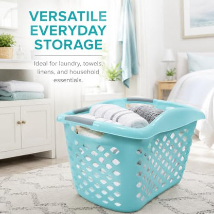 Teal Laundry Basket 9.3 Gal with 3 Handles, Durable Resin - color: Light blue 1pc