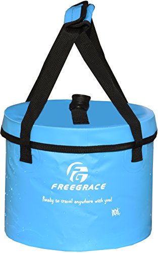 Freegrace Collapsible Water Bucket with Lid 10L Portable Camping Wash Basin - color: Sky Blue, size: 10L