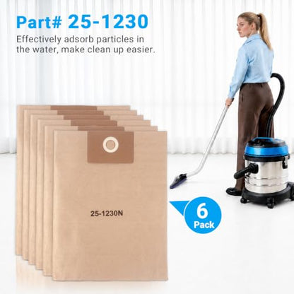 6 Pack 25-1230 Vacuum Bags Fit for Stanley 4-5 Gallon Vac: SL18129, SL18130 - size: 25-1230（6 Pack）