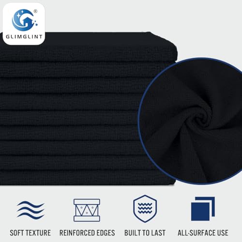 GLIMGLINT Microfiber Cleaning Cloth, 150 Pack Towels for Cars 14 X12 Inch - color: Black