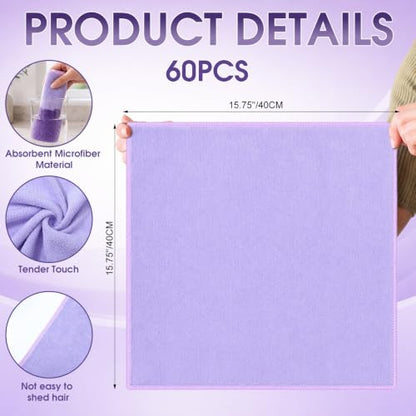 Nuenen Car Microfiber Clean Cloths, Light Purple, 16 x 16 Inch, 60 Pcs - color: Light Purple, size: 16 x 16 inches