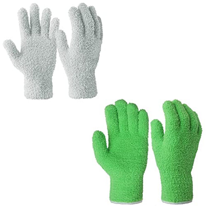 Evridwear Microfiber Dusting Gloves 2 Pairs (Green + Gray)