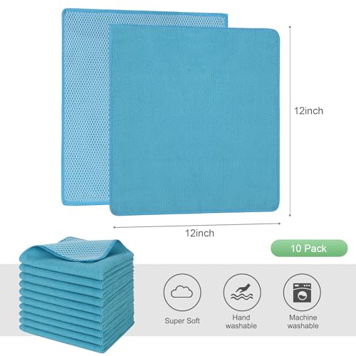SINLAND Dish Cloth for Washing Dishes Kitchen Washcloth Cleaning Cloth - color: Blue, size: 12inchx12inch 10pack