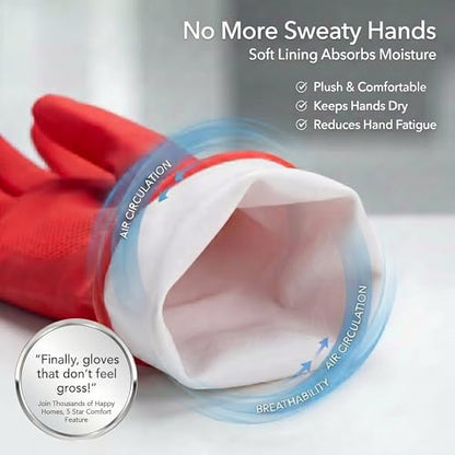 ForPro Natural Rubber Gloves, 6 Pairs Reusable Multi-Purpose Household Cleaning Gloves with Soft Inner Lining, Waterproof & Chemical-Resistant, Wild Cherry, Medium - color: Wild Cherry, size: Medium