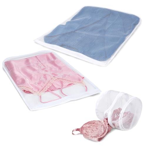 Smart Design Intimate Wash Bag w/ Safety Zipper - Washing Machine Safe - Fine Mesh Nylon Polyester - Bra, Hosiery, Pantyhose, Delicates, Lingerie, Sweater, & Baby Clothes (Set of 3) [White] - size: 22 x 18 inches, 14 6.5 5.5 inches