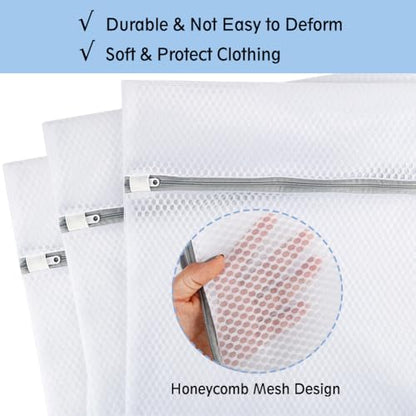 Vivifying Large Mesh Laundry Bags for Washing Machine, 3 Pack 20"x16" Honeycomb Mesh Zipper Wash Bags for Delicates, Sportswear, Underwear & Everyday Clothing, Reusable & Durable Laundry Organizer - size: 3L(16" x 20")