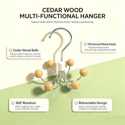 2Pack Sweatshirt Hangers with 6 Cedar Balls, Purse Hanger Scarf Hanger Wood - color: Wood Colour, size: 2 Pack