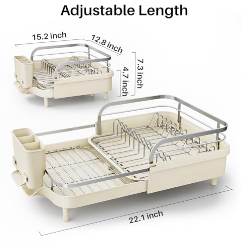 SNTD Expandable Dish Drying Rack for Kitchen Counter, 15.2-22.1 in, Beige - color: Beige